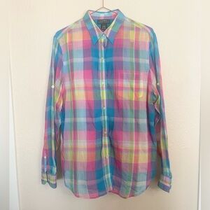 Lauren Ralph Lauren Pastel Plaid 100% Cotton Button Shirt Women’s L Coastal